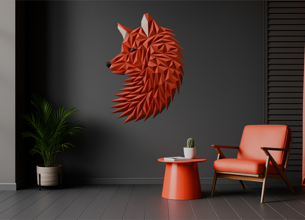 “Tête de Loup / Renard” polygonale 3D – 3D WallArt