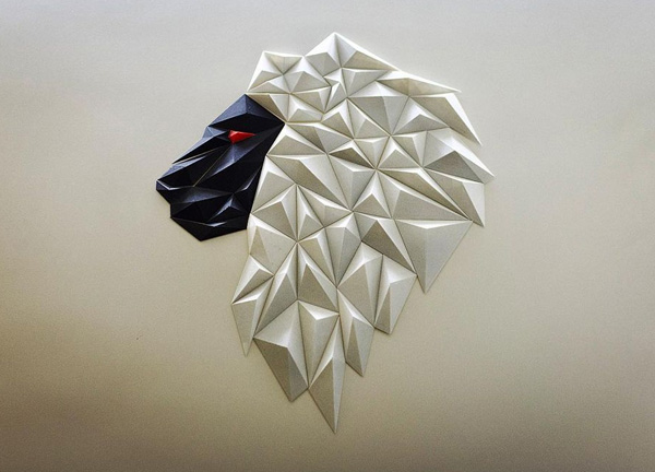 “Lion (version b)” polygonale 3D – 3D WallArt