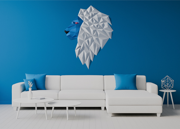 “Lion (version b)” polygonale 3D – 3D WallArt