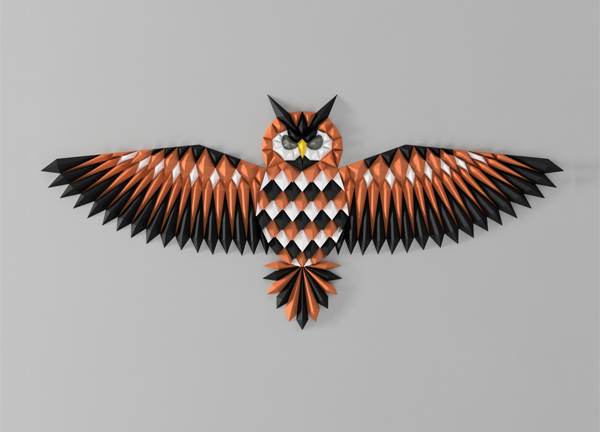 “Hibou / Chouette” polygonale 3D – 3D WallArt