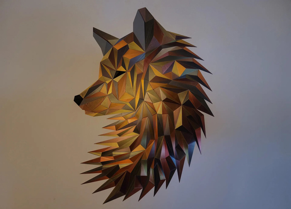 “Tête de Loup / Renard” polygonale 3D – 3D WallArt